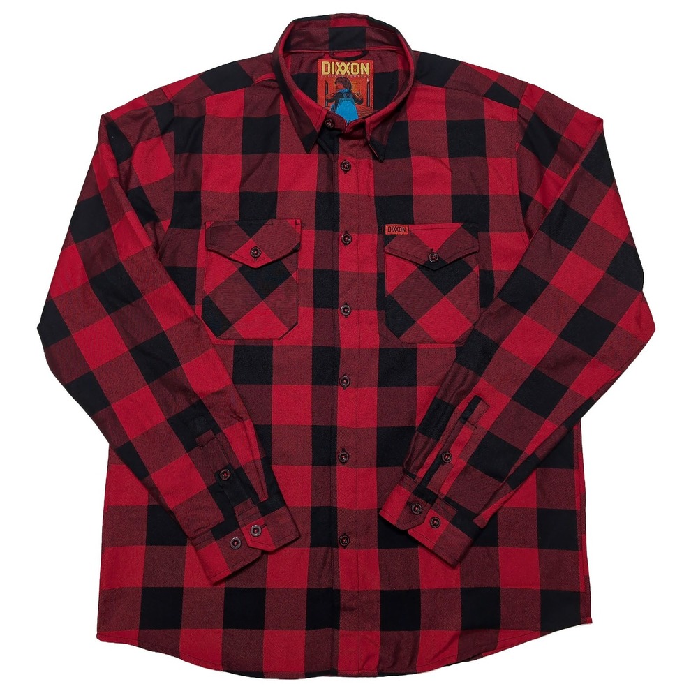 DIXXON Flannel Shirt Redrum Mens L Red Black Buffalo Check Long Sleeve Button
